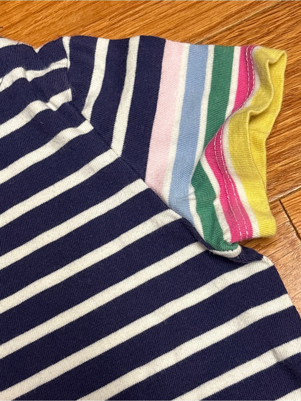 Mini Boden Navy and Rainbow Striped Tee - Size 4-5T